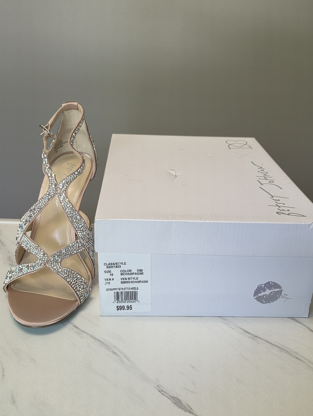 Betsy Johnson x David's Bridal Champagns Crystal Strappy Heels - Picture 4 of 10